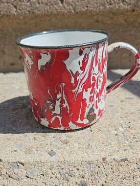 Red and White Swirl Enamel Mug - Classic Home Art